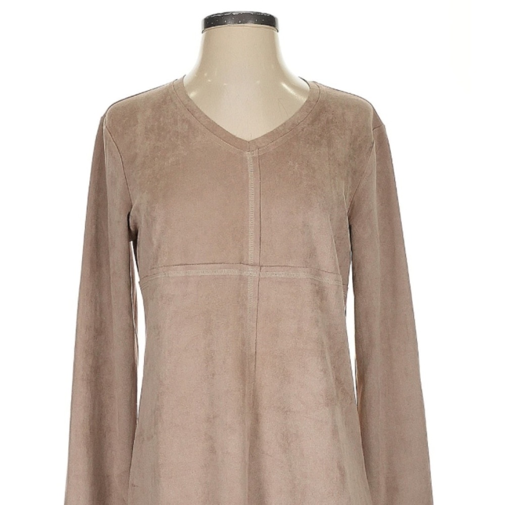 JOH AURORA CREW NECK NUDE FAUX SUEDE DRESS WITH POCKETS SIZE M